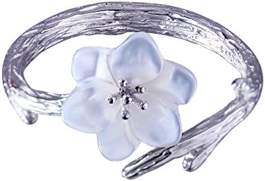 Jewboo 925 Sterling Silver Original Sakura Open Tail Ring Adjustable Shell Carving Flower For Women Jewelry Gift