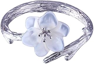 Jewboo 925 Sterling Silver Original Sakura Open Tail Ring Adjustable Shell Carving Flower For Women Jewelry Gift