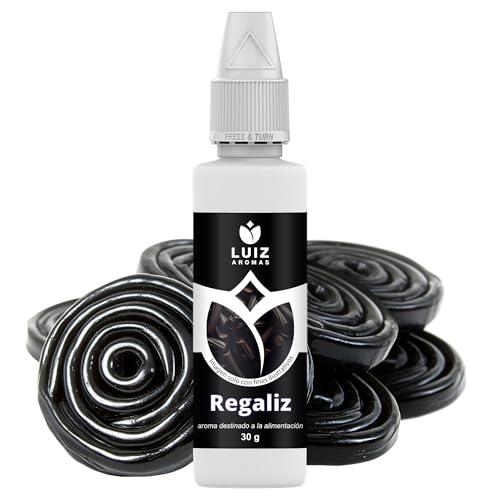 LUIZ AROMAS | Aroma Regaliz - Aroma Alimentario en Gotas para dulces de Hornear, Pasteles, Bizcochos y Tartas | Producto Vegano sin Calorías y sin Azucar | Producto 100% Italiano (30g)