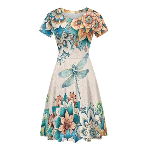 Image of AFPANQZ Womens Casual Summer Lightweight Vintage Dress Short Sleeve Midi Dress Knee-Long Luxury Formal Dress