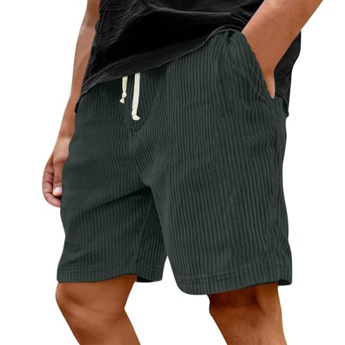 Mens Corduroy Shorts Casual Elastic Waistband Big and Tall Shorts Solid Color Lightweight Work Short with Pockets