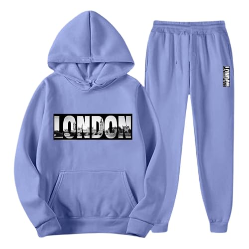 Ensemble jogging homme bleu avec pull décontracté style urbain et imprimé lettre