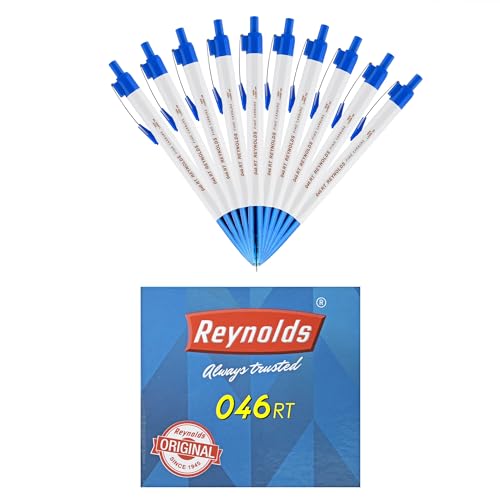 Bolígrafos azules Reynolds 046: juego de 10 bolígrafos retráctiles de 0,7 mm para estudiantes