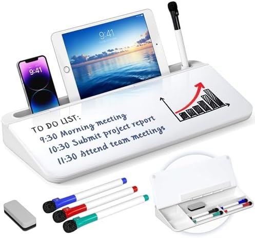 Nicpro Glass Desktop Whiteboard with Storage, Small Dry Erase Boa...