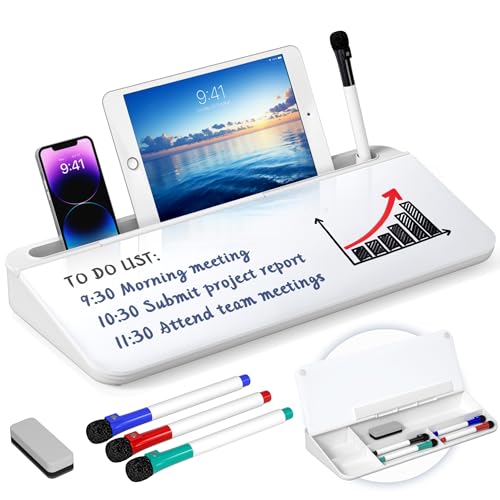 Nicpro Glass Desktop Whiteboard with Storage, Small Dry Erase Boa...