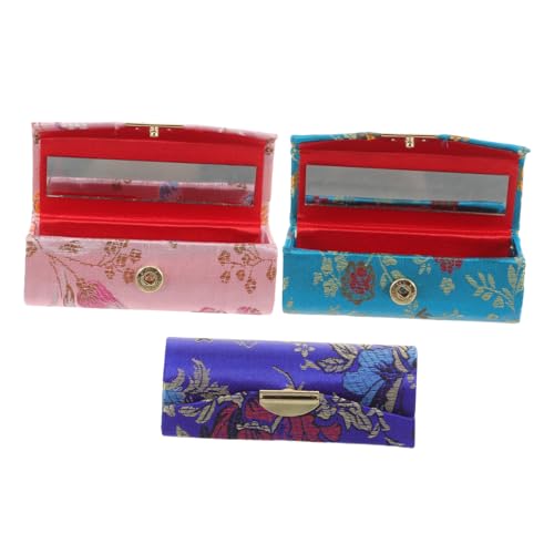 DECORNIJIA 3pièces Trousse Lèvres Chinois Motifs Variés Porte-Gloss Portable pour Paquet à Main Rangement Bijoux Et Monnaie pour Voyage Et Sorties Femme