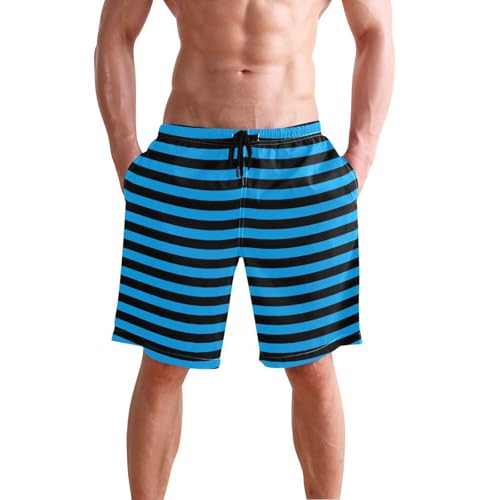 Neon Blue Black Stripe Men Short Shorts Elastic Mens Board Shorts Swimwear 8”/ 9” Long XL Size Casual wear2