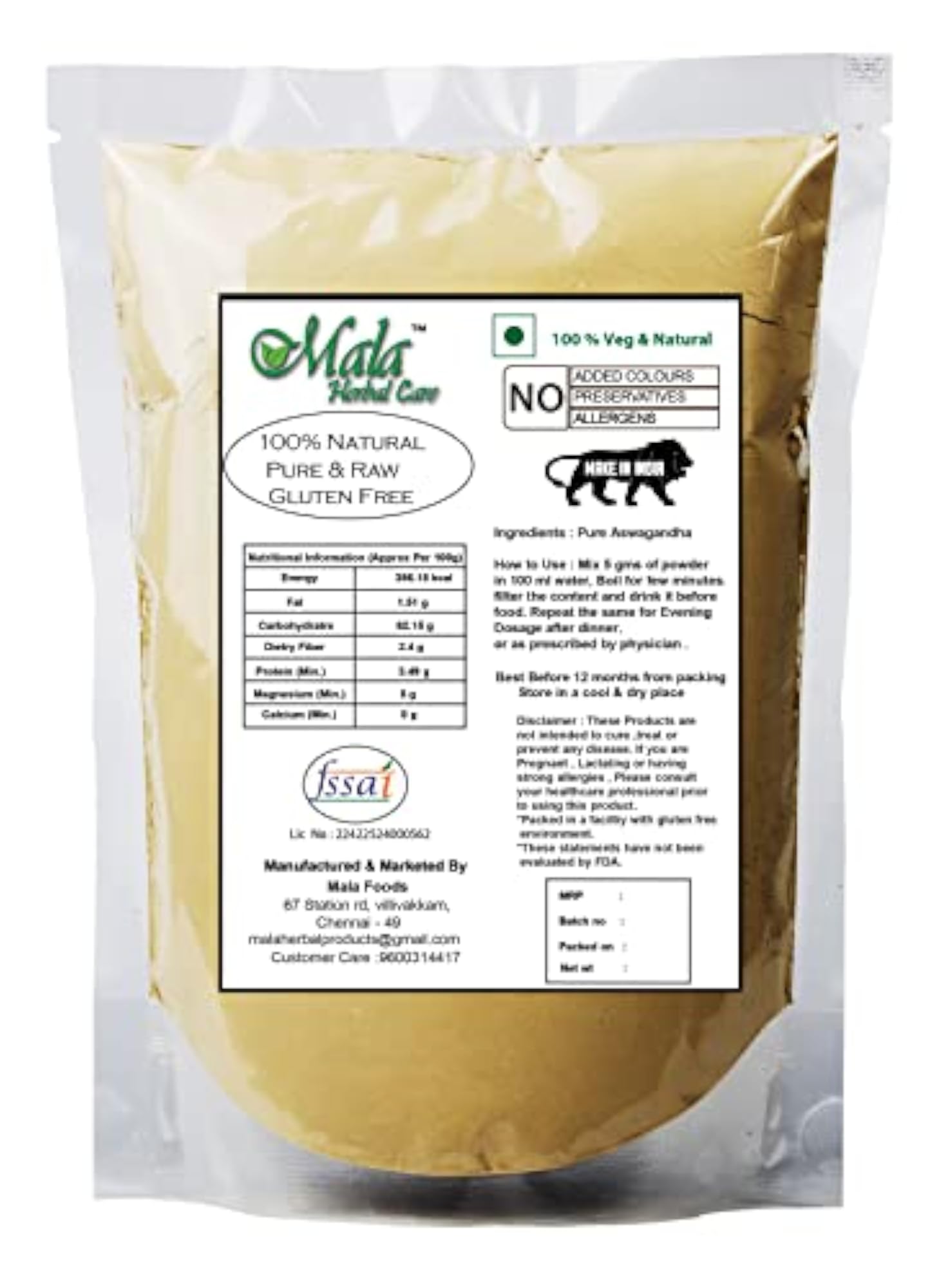 MALA Amukkara Kilangu Powder, 200g Herbal Supplement