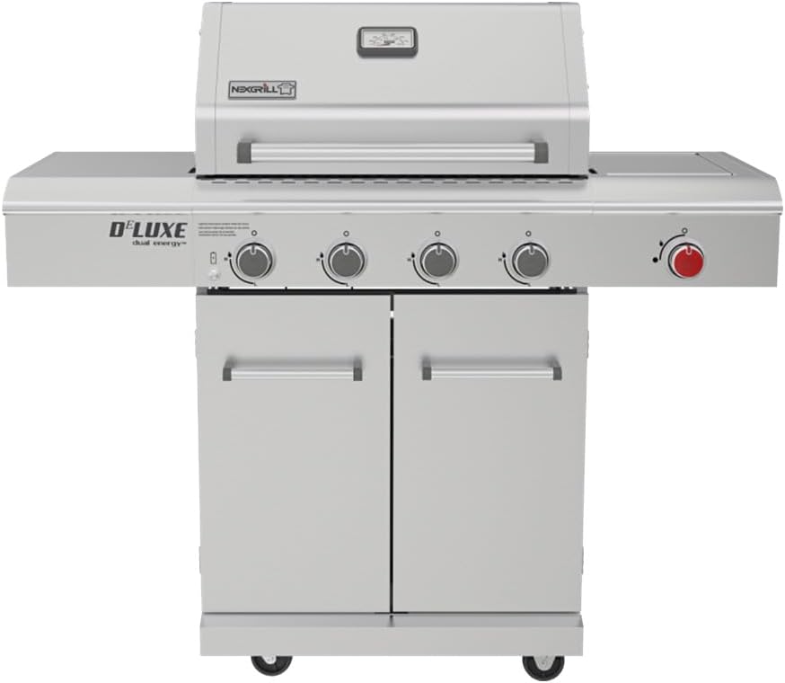 Nexgrill Deluxe 4-Burner (48000 BTU) Premium Dual Energy Propane Gas Grill, With Infrared Side Burner(15000BTU), Heavy Duty Propane Gas Grill, Total 63000BTU, 720-0958AE