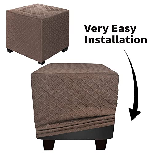 Dujuike Ottoman Cover Square Ottoman Slipcover Storage Ottoman Protector Cover For Footrest Foot Stool Furniture Stretch Rhombus Jacquard (Coffee, Small) #TOP5