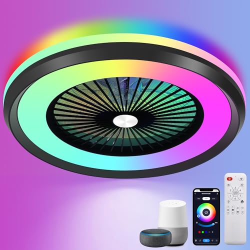 Kamlam 24 Inch Bladeless Ceiling Fan With Rgb Light Remote, Low Profile Ceiling Fan With Voice/App Control cover