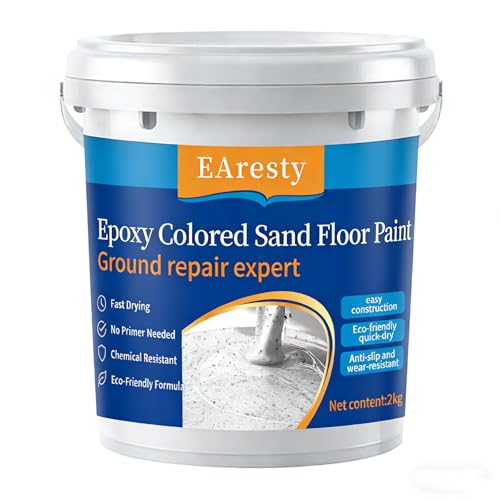 Epoxy Colored Sand Floor Paint, Epoxy Floor Paint High Gloss Marble Effect Coating for Garage, Waterproof, Slip Resistant, Indoor & Outdoor Self-leveling Coating (Sesame gray, 1KG)