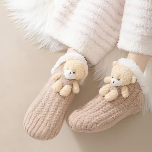 Image of Cute Slipper Socks for Women, Winter Warm Floor Fuzzy Socks, Cozy Sherpa Slipper Socks, House Sleeping Socks