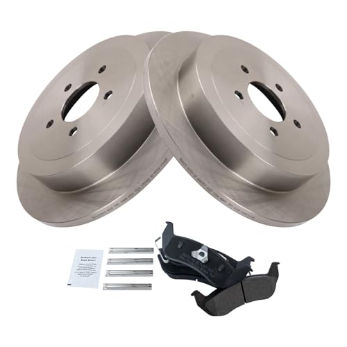 Image of TRQ Rear Brake Pad and Rotor Set Semi Metallic Solid Rotors Compatible with 2003-2011 Lincoln Town Car
