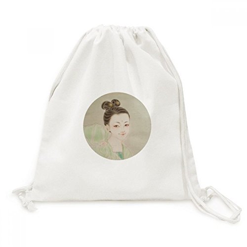 Sac à dos cordon en toile motif peinture chinoise verte pour vos sorties