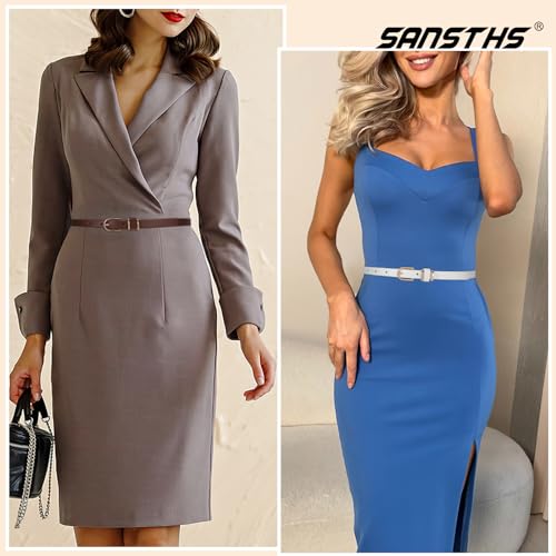 SANSTHS 4 Pack Women Thin Belts for Jeans Dresses Coats Skinny Women Belt with Gold Alloy Buckle3