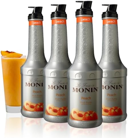 Monin - Peach Purée, Sweet & Juicy Purée, Natural Flavors, Made with Real Fruit & Vegetable Juices, Antioxidant-Rich, Clean Label (1 Liter, 4-Pack)