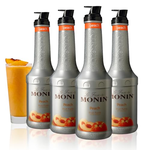 Monin - Peach Fruit Purée Multi-Pack | Premium Purée for Cocktails, Smoothies & More | Clean Label with No Artificial Flavors, No Artificial Preservatives (BPA-Free Plastic Bottle, 1 Liter, 4-pack)