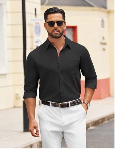 COOFANDY Mens Dress Shirts Untucked Long Sleeve Button Down Denim Shirt Stretch Business Casual Shirts for Men2