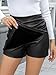 We1Fit Faux Leather Skorts for Women High Waisted PU Leather Shorts Elastic Waist Ruched Wrap Skort Black