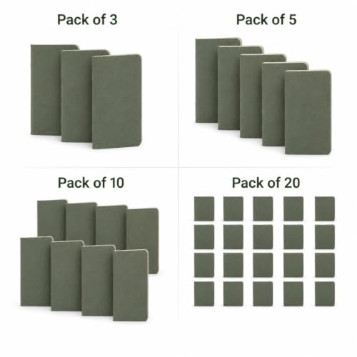 Image of Tea Paper Pocket Notebook Pack of 3 Forest Green | A6 Mini Notebook 9 x 14 cm | 64 Ruled Pages | FSC Certified Paper | Small Pocket Diary & Note Pad for Daily Notes, Travel, College Students