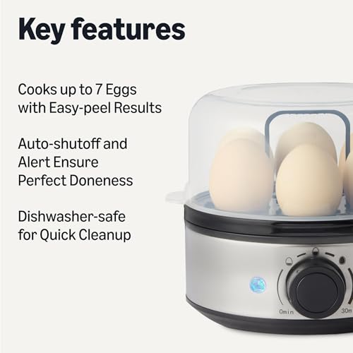 Amazon Basics Electric Egg Cooker, Boiler and Poacher, 7-Egg Capacity, BPA Free, Black
