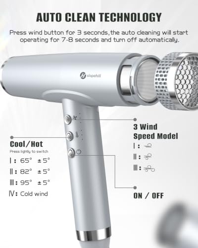 Image of slopehill Ionic High-Speed Hair Dryer,Professinoal Lightweight Travel Dryer | 2000W Fast Drying Blow Dryer, Quiet Low Noise, Portable, Women Men, 3 Attachments Diffuser for curly hair, Compact Salon