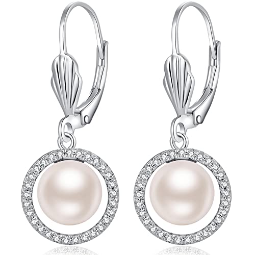 Pendientes de perla, pendientes de perlas colgantes de plata y perlas, pendientes de perlas colgantes, pendientes de perlas de oro blanco, pendientes de perlas, pendientes de plata, 10 mm, Pearl Cover