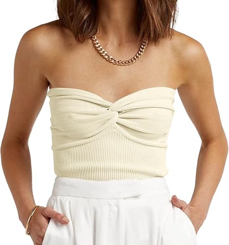 EFAN Womens Tube Tops Summer Outfits Cute Crop Tops 2026 Beach Vacation Spring Fashion Y2K Strapless Sleeveless Clothes Beige L