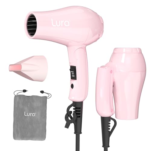 Foldable Travel Hair Dreyr Mini:Dual Voltage Small Lightweight Blow Dryer for International Travel,1200w Compact Hairdryer with Concentrator and Travel Bag(Light Pink)