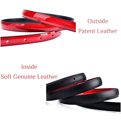 Cb Women's Elegant Skinny Patent Leather Belts Waistband Slim Waist Belt With Twist To Convert Gold Color Alloy Buckle, Black #TOP4