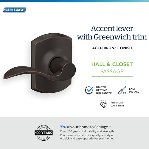 Image of SCHLAGE Accent Lever with Greenwich Trim Hall and Closet Lock in Aged Bronze