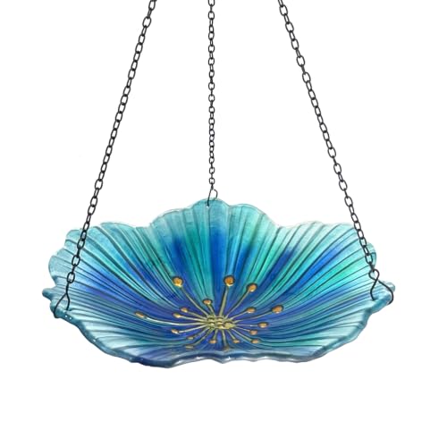 Image of HONGLAND Bird Baths for Outdoors, Glass Birdbaths Outdoor Birdfeeder with Metal Stake (Light Blue with Hanging)