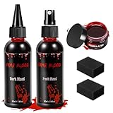 Großes Volumen Halloween Kunstblut Set, 80ML Kunstblut Spray, 80ml Tropfendes Blut, 30g Blutcreme, Abwaschbares Kunstblutspray für Halloween Vampir Zombie Narben Schminke SFX Makeup Set