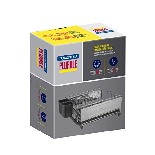 Escorredor Louca Tramontina Plurale em aço inox Com Porta talheres Preto