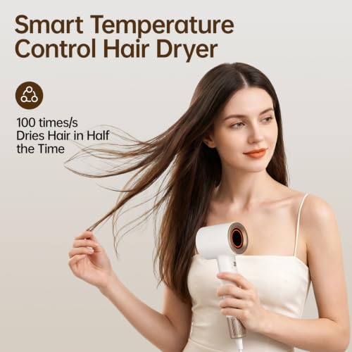 Image of BOWEI Negative Ion Hair Dryer, 110000 RPM High-Speed Motor Blow Dryer Fast Drying, 49dB Low Noise, 3 Wind Temperature & 2 Speed Settings, Lightweight Ionic Hairdryer for Salon Home Travel, Jade White