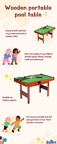 Leomark Holz Billardtisch - Classic Green - Poolbillardtisch-Set für Kinder mit Zubehör Höhe: 70 cm Abende mit Familie – Bild 4