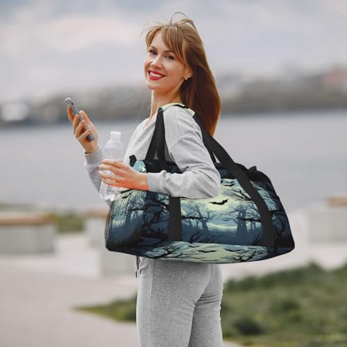 Travel Duffel Bag For Men Women, Halloween Moon Forest Tree Bats Carry On Sport Gym Bag With Shoulder Strap Lightweight Waterproof Weekender Bag Overnight Bag 7