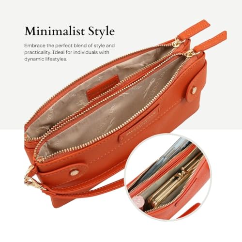 Paul Costelloe ABAO Leather Card Holder with Strap - Stylish and Compact Purse, Real Leather Accessory, Slim Design Handbag for Organization with Wrist Strap (HARVEST PUMPKIN) - Image 6