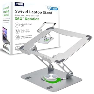 Uncaged Ergonomics Swivel Laptop Stand for Desk, Adjustable Computer iPad Stand for Desk w/ 360 Rotation, Portable Laptop Holder for Home Office Ergonomic Supplies