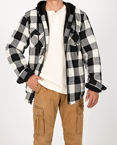 Image of ZENTHACE Mens Sherpa Lined Flannel Shirt Jacket with Hood,Full Zip | All Sherpa Lining,Adjustable Drawstring,4 Utility Pockets,Transitional Weather Layering Coat,Outdoor Walk,Casual Dailywear