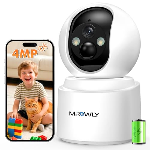 Battery Operated Indoor Camera 2.5K, Home Security Camera Wireless with 6000mAh Rechargeable Battery, Dual-Band WiFi 2.4/5G, 360° PTZ, Color Night Vision, Pet Camera with PIR Motion Detection