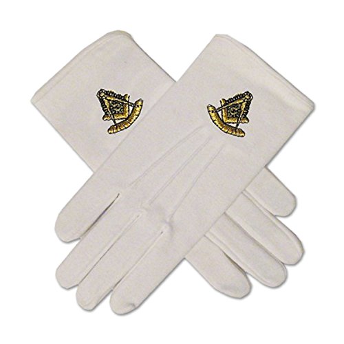 Past Master Masonic Embroidered Cotton Gloves - [White] One Size Fits Most