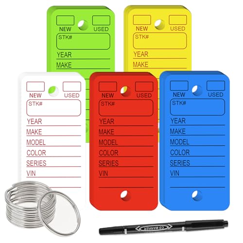 Key Tags with Labels and Rings, Bright Colors Car Tags 100Pcs