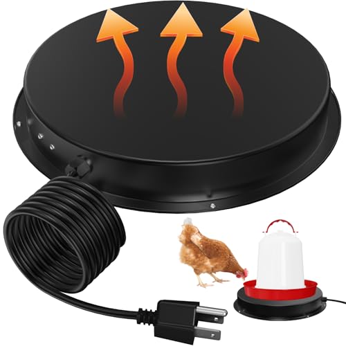Goyappin Chicken Water Heater for Winter, 11'' Heated Waterer Base for 1-5 Gallon Metal/Plastic Poultry Waterer, Built-in Thermostat (77℉ Auto Shut-Off), 110W Coop Heater with 6.6ft Power Cord