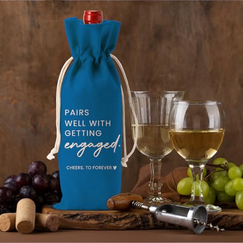Image of Engaged Engagement Gifts for Couples Her Engagement Party Decorations | Engaged Wine Bag for Couple Women Pairs Well with Getting Engaged Wine Accessory Sets Blue