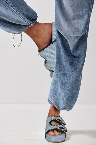 Image of Raffia Sandals for Women Platform Slide Sandals Espadrille Adjustable Double Buckle Summer Comfortable Cute Woven Casual Beach Shoes