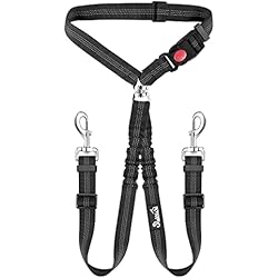 Arnes De Seguridad Con Dos Colas SlowTon Cinturón de Seguridad Doble para Perros, Nuevo cinturón de Seguridad de reposacabezas de Coche Doble para Mascotas sin requisito de Correa de Perro enredada Arnés de conexión elástico