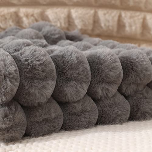 Mandioo Set Of 2 Super Soft Plush Faux Fur Lumbar Throw Pillow Covers 12X20 Inch,Plaid Texture Modern Luxury Decorative Pillow Case Cushion Cover For Home Decor Sofa Couch Bed Farmhouse,Grey #TOP3