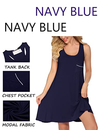 Ekouaer Nighties For Women Modal Nightdress Ladies Chemise Nightgown Plus Comfy Tank Dress With Chest Pocket(Navy,Xxl) #TOP1